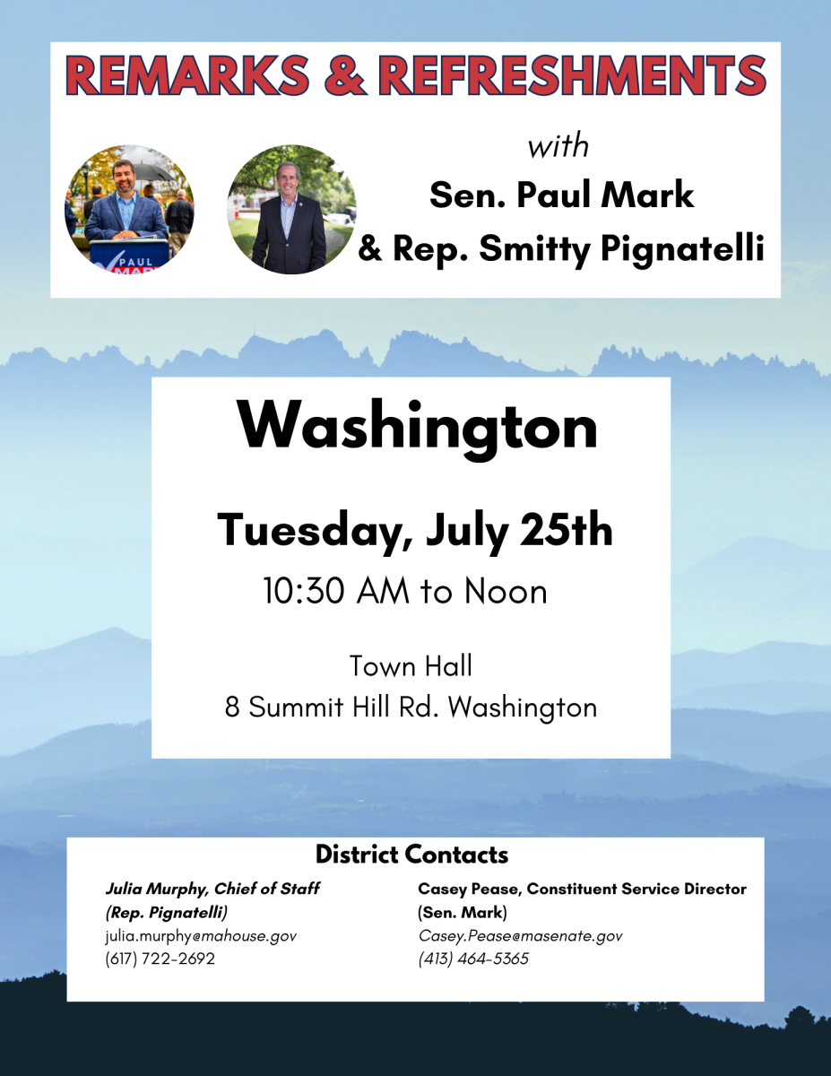 ReMarks &amp; Refreshments with Senator Mark and Representative Pignatelli, July 25
